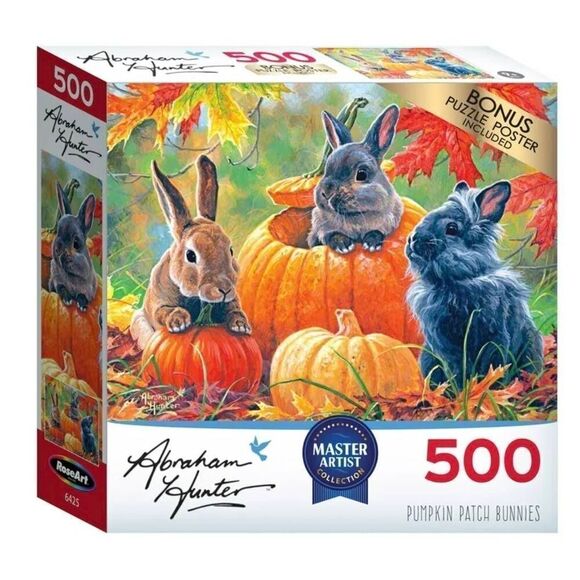 Rose Art Master Artist Abraham Hunter Pumpkin Patch Bunnies 500 pc Jigsaw Puzzle - Picture 1 of 10
